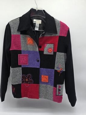 Koret Patchwork Jacket Embroidered Button Front Colorblock Artsy Retro. Size S.